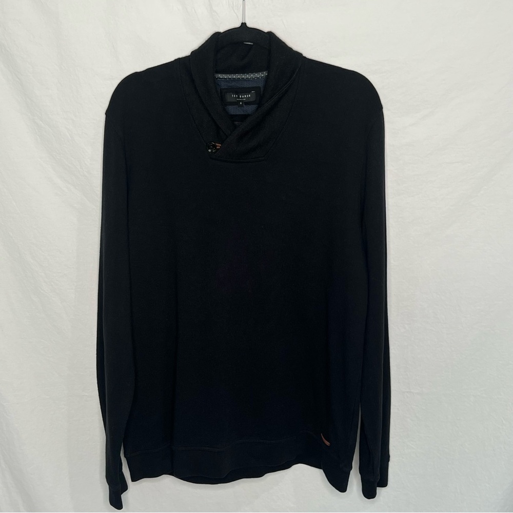 Ted Baker London Shawl Collar Sweater Black Men's Sz 6 2XL US Logo Button‎ GUC